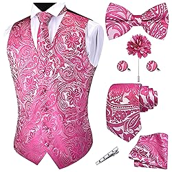 GUSLESON Hot Pink Mens Vest Tie and Bow Tie Set