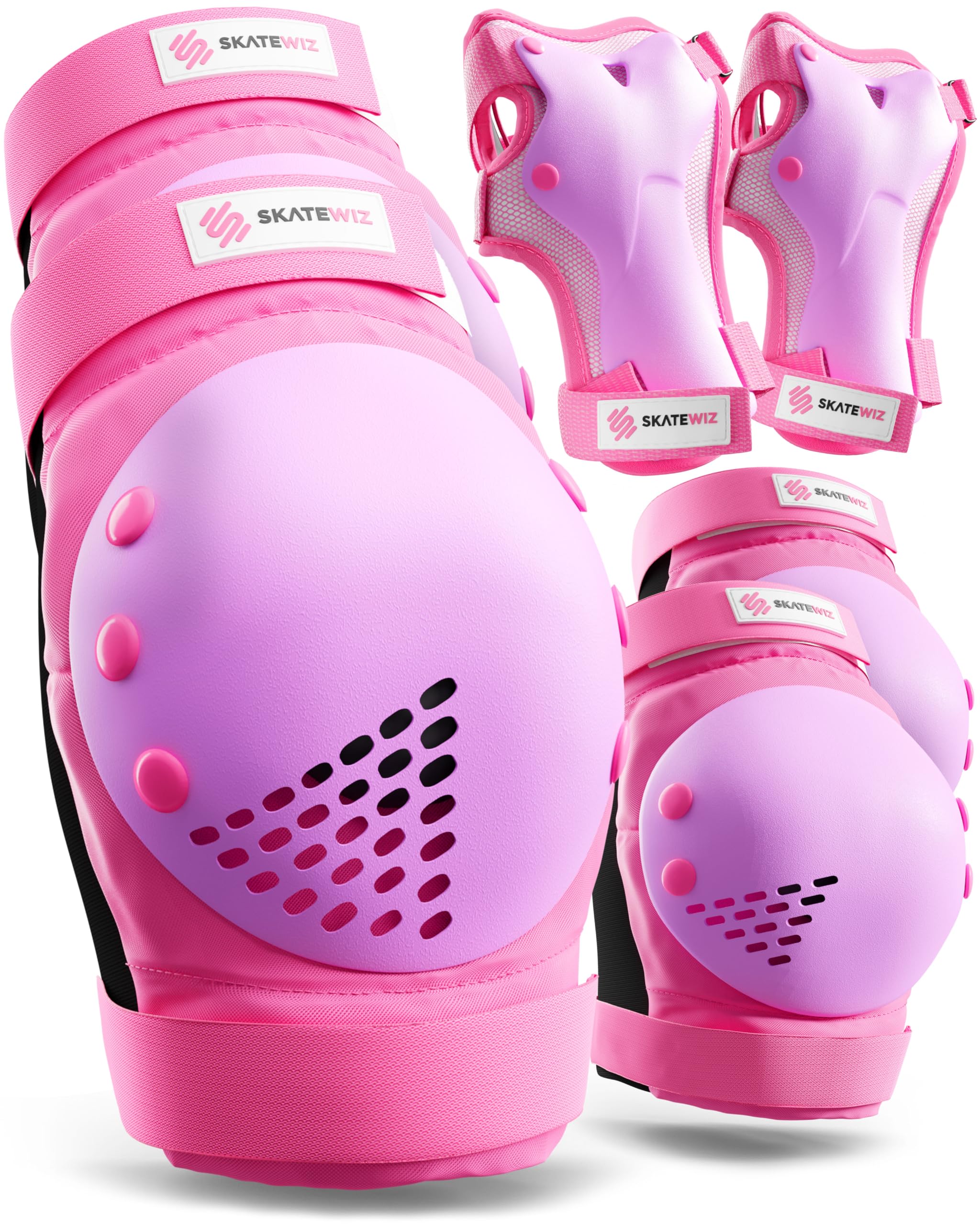 SKATEWIZ Skate Pads - Knee and Elbow Pads Adult - SMASH - Size L/XL Pink Purple - Wrist Guards Skating - Skateboard, Roller Skate & Scooter