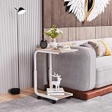 SIMPDIY Height Adjustable Side Table with 4 Wheels White Oak Iron view 7