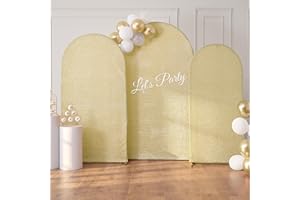 Outpain Wedding Arch Cover 7.2FT,6.6FT,6FT Spandex Fitted Wedding Arch Stand Covers 3 Set Round Top Chiara Arch Backdrop Stands Cover for Birthday Party Ceremony Banquet Decoration Gold