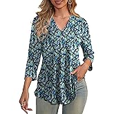 a.Jesdani Women's Plus Size Zip Front 3/4 Sleeve Shirts V Neck Blouses Tunic Top