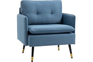 HOMCOM Modern Accent Chair, Upholstered Fabric Armchair with Wide Lounge Seat, Steel Legs, Soft Back, Button Tufted Living Ro