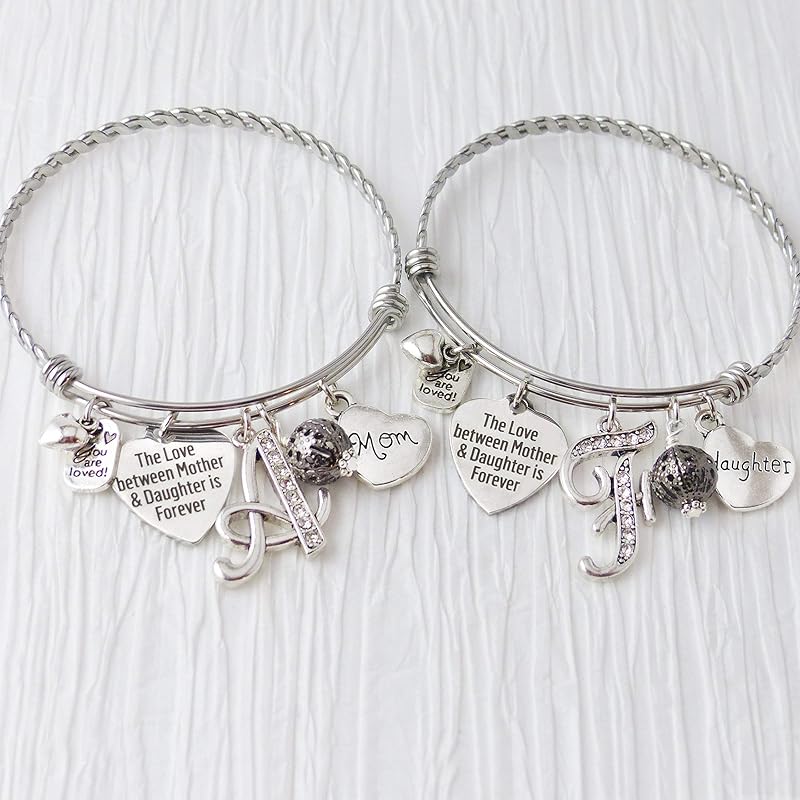 Mother Daughter Bracelet Set for 2, Personalized Letter