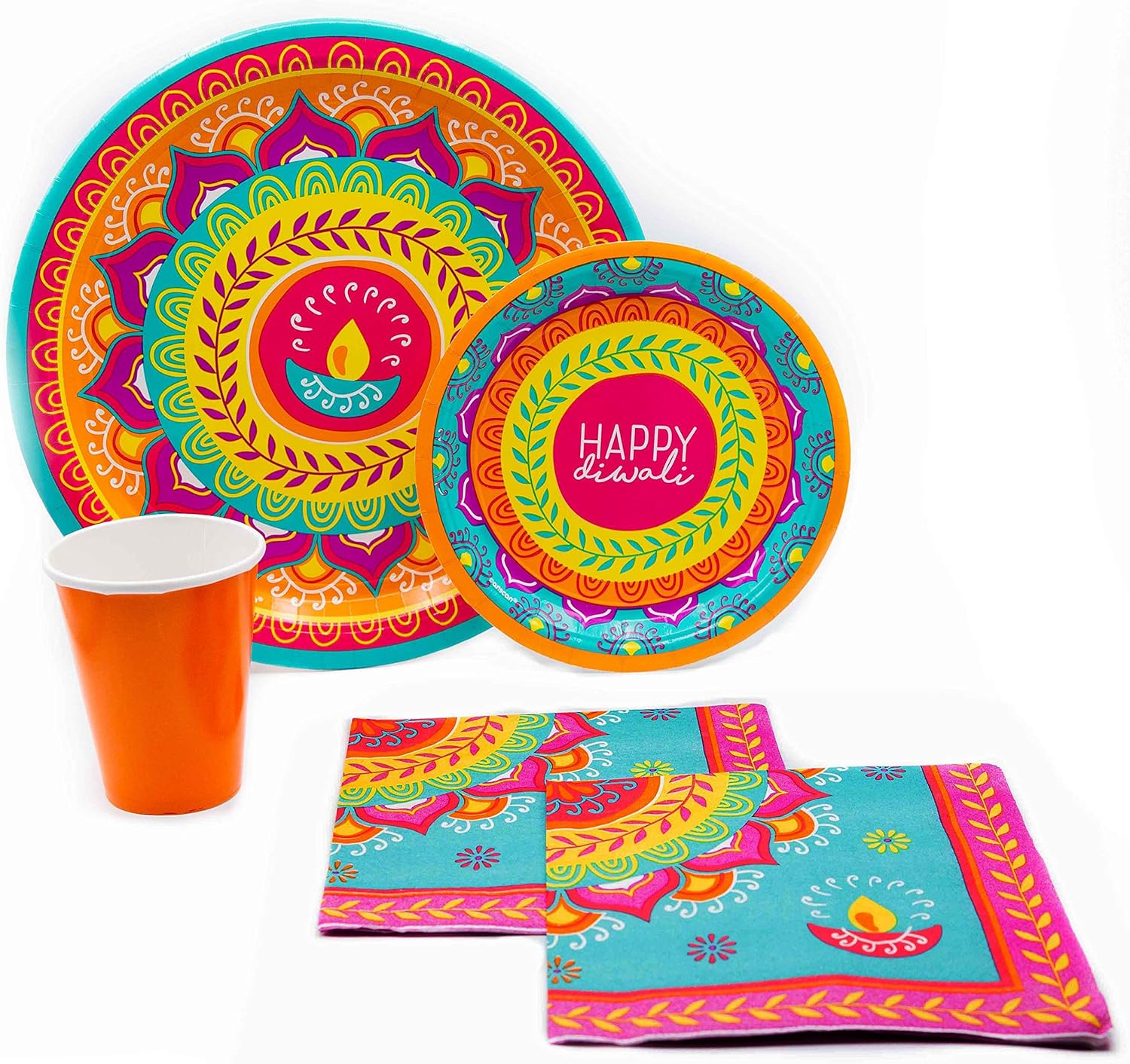 Colorful Diwali Tableware Pack! Disposable Paper Plates, Napkins and