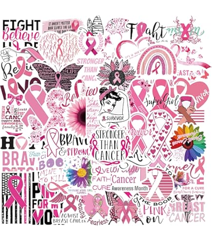 2 Pink Breast Cancer Awareness Ribbon Vinyl Decals - Car Window Or Bumper Stickers