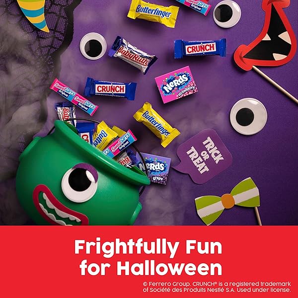 BUTTERFINGER, CRUNCH, BABY RUTH, NERDS, SWEETARTS, 160 COUNT, CANDY VARIETY PACK, INDIVIDUALLY WRAPPED ASSORTED MINI SIZE HALLOWEEN CANDY, 44.8 OZ BAG