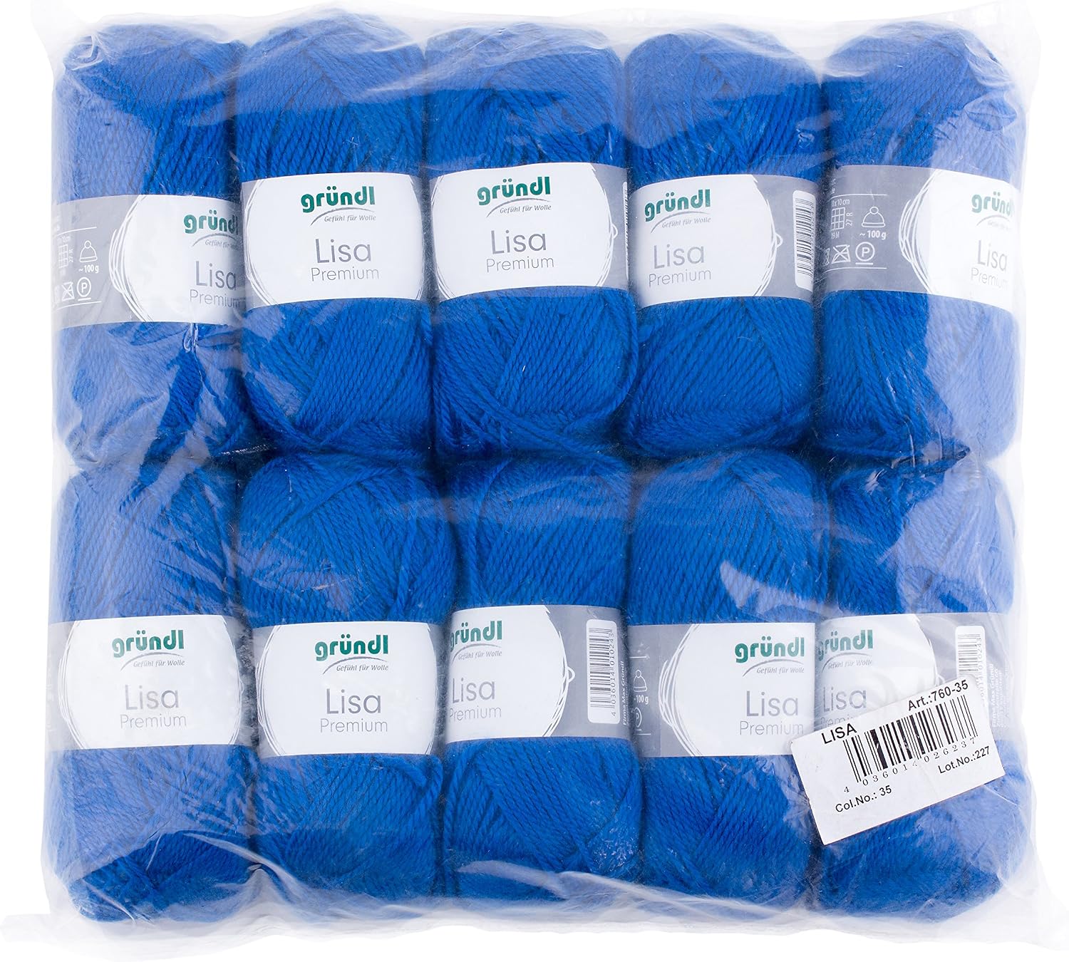 Gründl 760-35 length per ball, Lisa uni, 50 g, pack of 10, 133 m, royal blue, 10x 50g