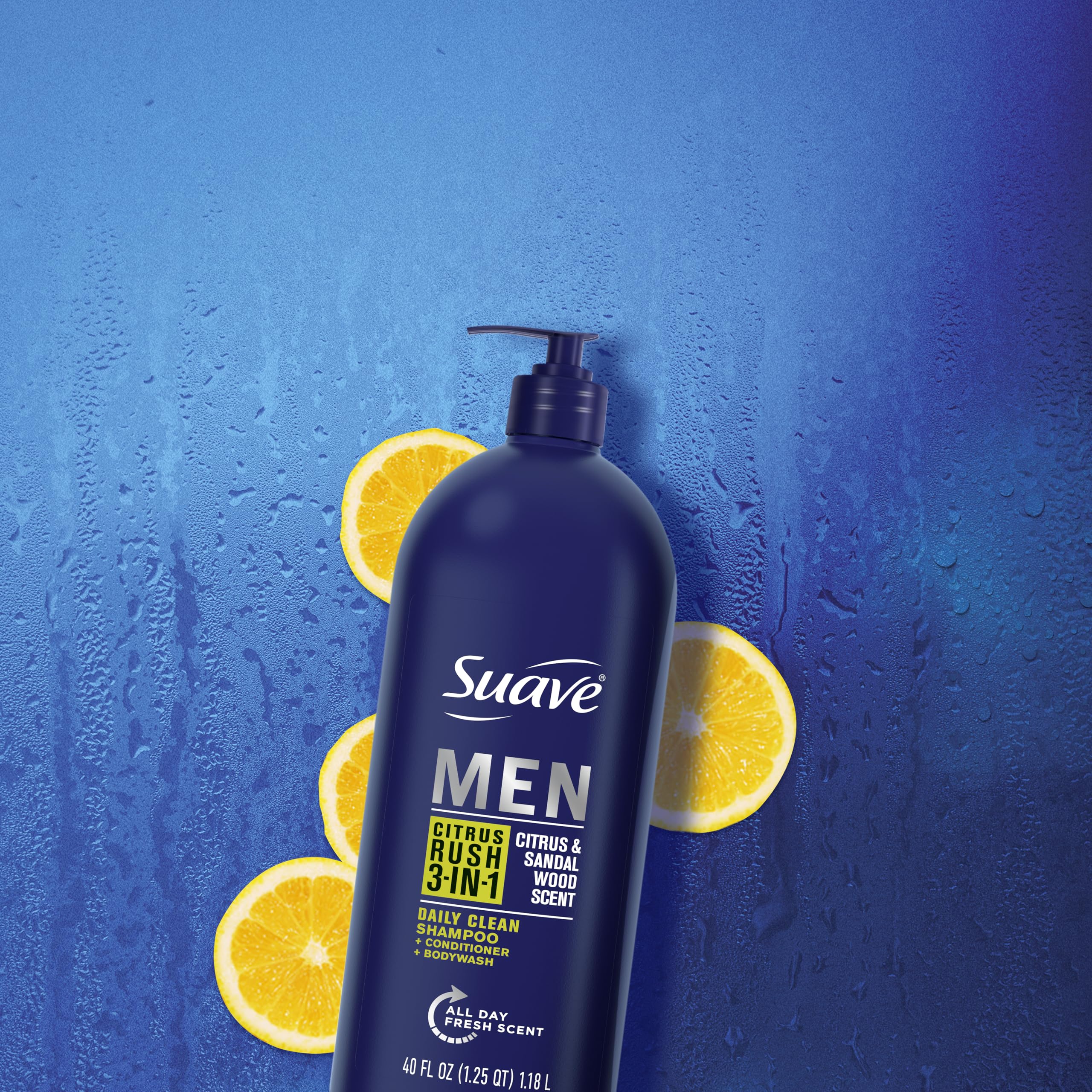 Suave Shampoo Conditioner Bodywash Men 3 in 1 Citrus & Sandal Wood to Cleanse and Nourish Hair and Skin, 40 oz Pack of 3