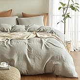 SE SOFTEXLY Muslin Duvet Cover Oversized King Size, 100% Washed Cotton Duvet Cover Set, Ultra Soft Comforter Cover Linen Like, 3 Pieces Gauze Duvet Cover with 2 Pillowcases, 98"x120", Smoky-Green