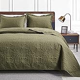 Love's cabin Quilts for Queen Bed Green Bedspreads Bedding Set - Summer Lightweight Bedspread Comforter - Coin Pattern Bedding Coverlet for All Season - 3 Pieces (1 Quilt, 2 Pillow Shams)