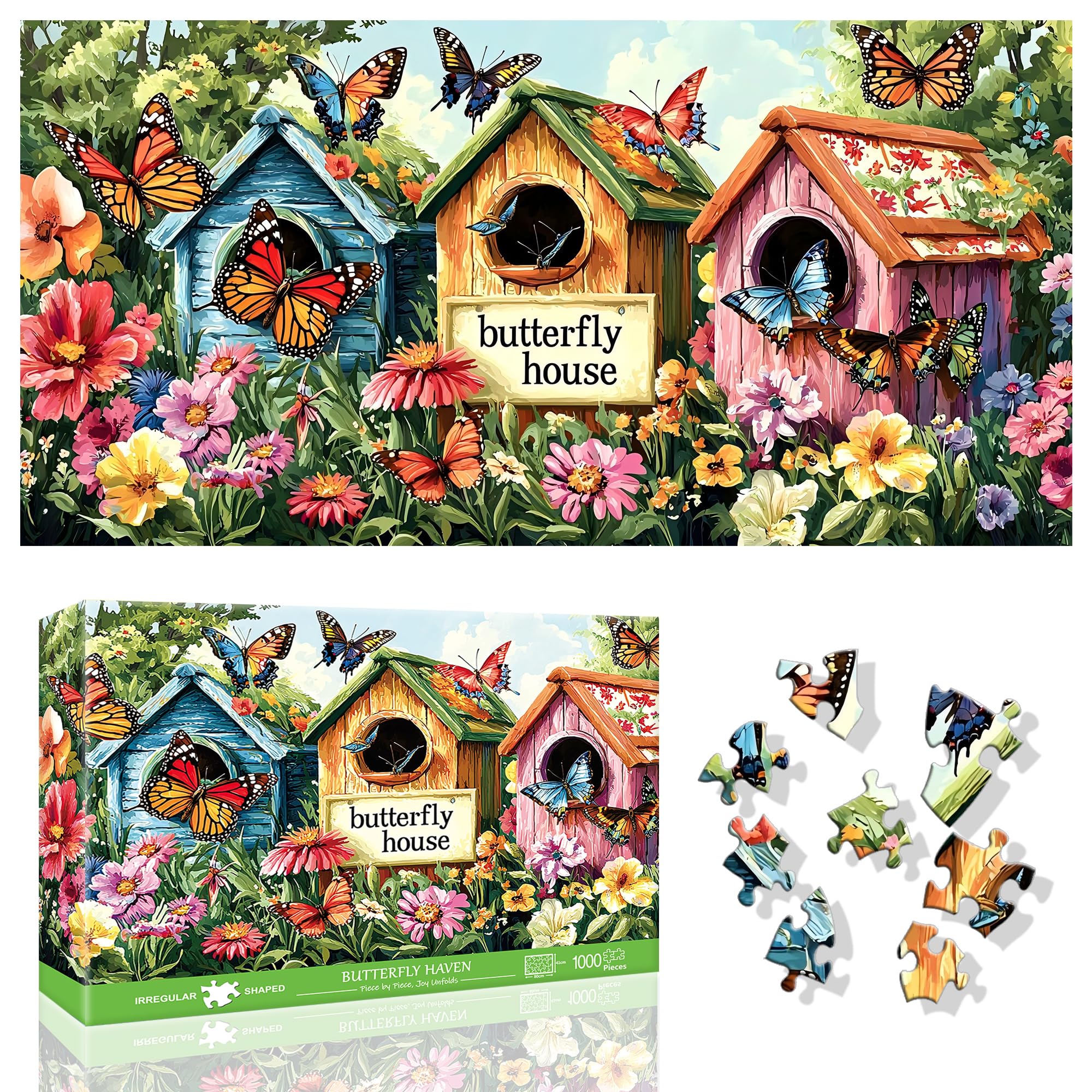 Ginfonr 1000 Piece Jigsaw Puzzles for Adults - BUTTERFLY HAVEN, Irregular Shaped Pieces for Challenging Fun, No Dust Classic Landscape Artistic Puzzle, Gifts for Family Game Night 31.5 x 16 inch