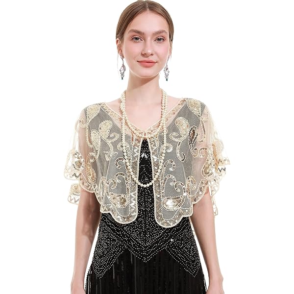 Whitewed Gold Metallic Sequin 1920 Shawl Wrap Shoulder Shrug Cover Up For  Wedding Evening Dresses With Beads at Amazon Women's Clothing store
