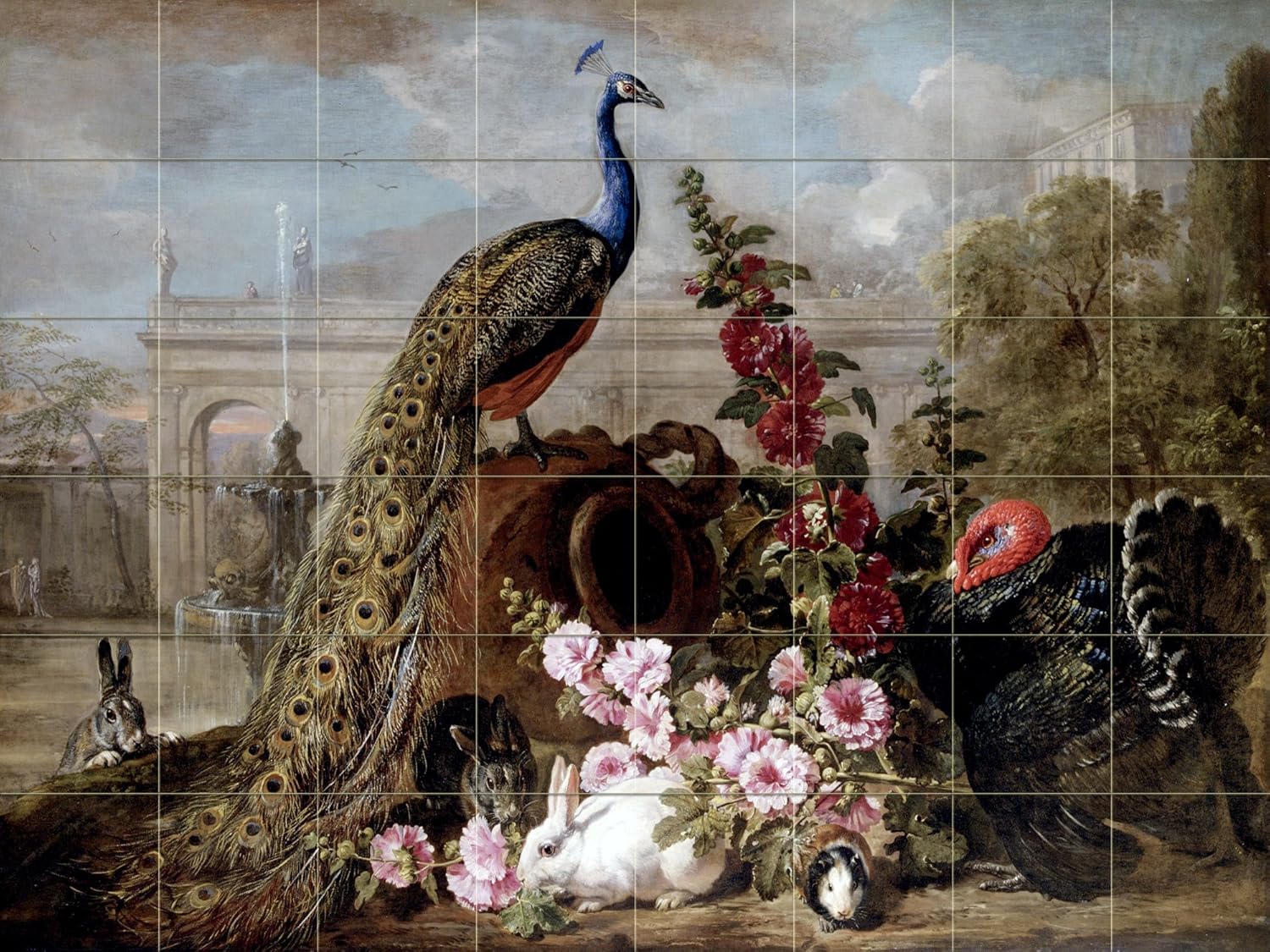 PEACOCK RABBIT TURKEY D. Coninck Tile Mural Wall Backsplash Art Marble ...