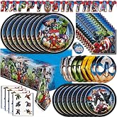 Marvel Avengers Party Supplies and Decorations, Avengers Birthday Party Supplies, Serves 16 Guests, Officially Licensed with Table Cover, Banner Decor, Plates, Napkins, and More