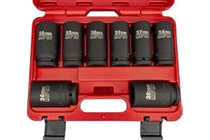 Neiko 02460A 3/4" Drive Deep Impact Socket Set, 8 Piece Jumbo Assortment | Metric Sizes (26 to 38 mm) | Chrome Vanadium Steel