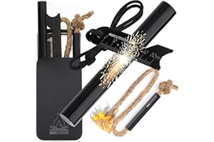 RKR OUTDOOR Ferro Rod Flint Fire Starter Kit + Fire Tinder Wick Bellow with Sliding Box - 4" length 1/2” Thick Ferro Rod with