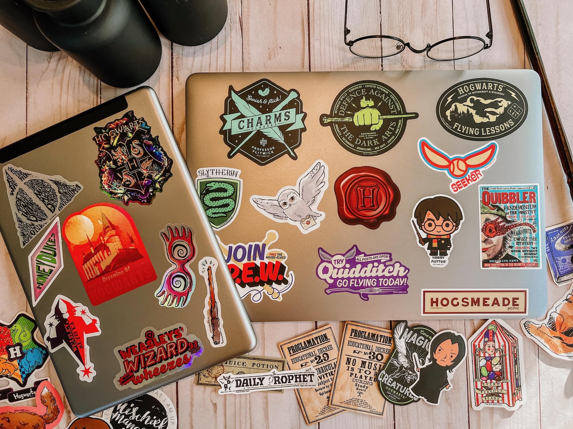 Conquest Journals Harry Potter Variety Vinyl Decals, Set of Unique Decal Stickers, 5 Holograms, Waterproof, UV & Scratch Resistant, Great for Gadgets, Officially Licensed (White Vinyl, 60-Pack)