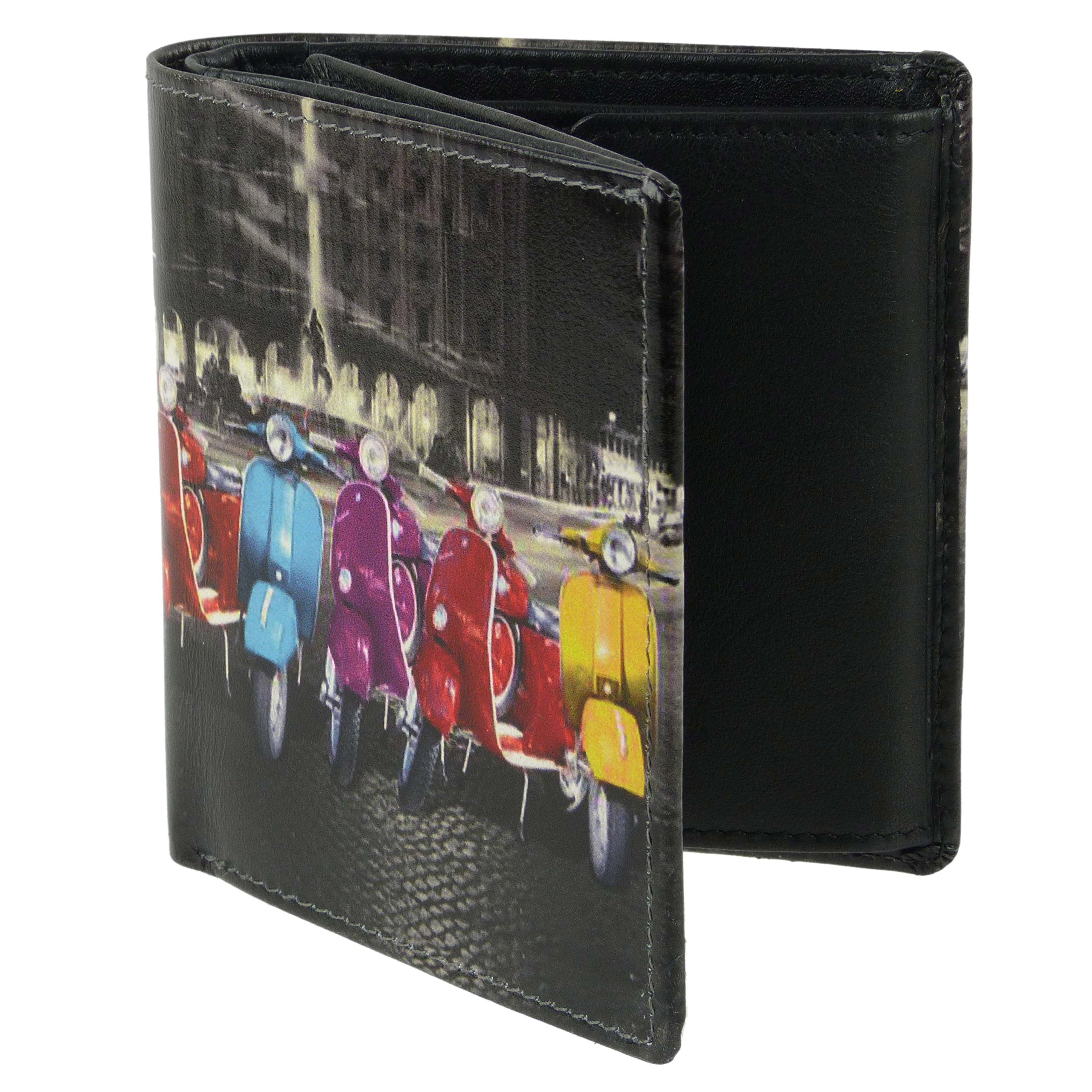 Golunski Mens Tri-Fold Leather Wallet by Retro Vespa Scooter in Gift Box