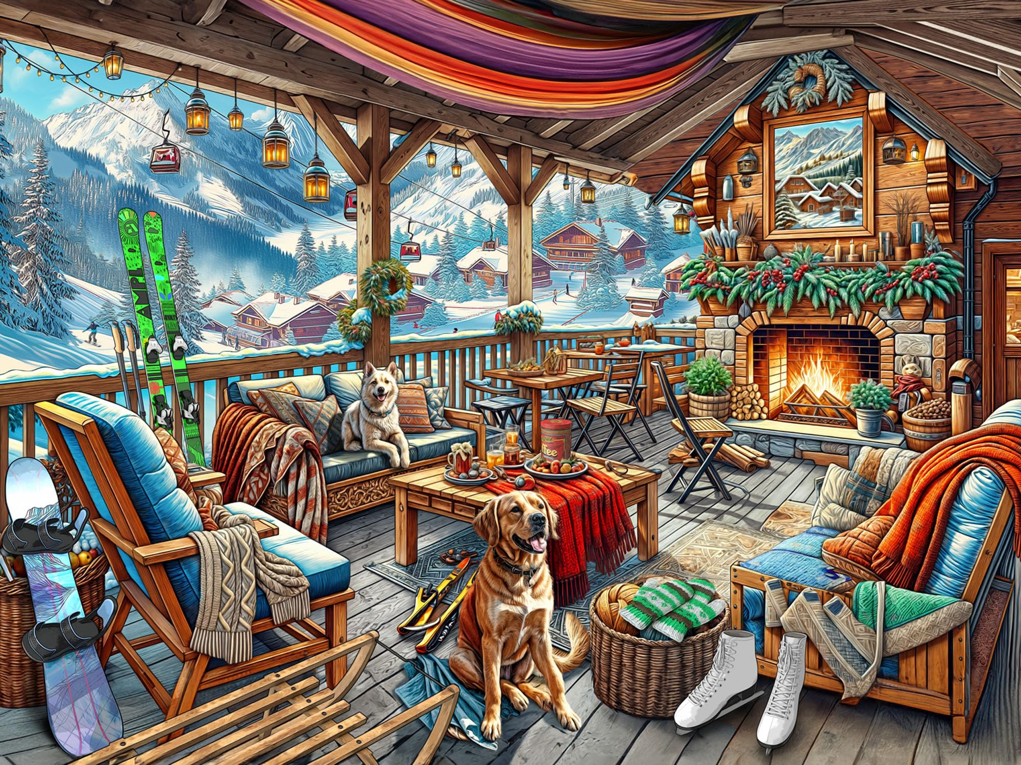 Ski Cabin Jigsaw Puzzle 550 Piece by Vermont Christmas Company - Large Pieces - Fully Interlocking & Randomly Shaped Pieces - 24
