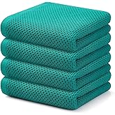 Kitinjoy 100% Cotton Waffle Weave Kitchen Hand Towels (13 x 28 Inches, Teal), 4-Pack Super Soft and Absorbent Dish Towels for Drying Dishes