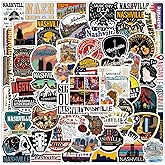 62Pcs Nashville Tennessee Stickers Pack, Music City USA State Travel Aesthetic Vinyl Waterproof Sticker Decals for Water Bottle,Laptop,Phone,Scrapbooking,Luggage,Suitcase