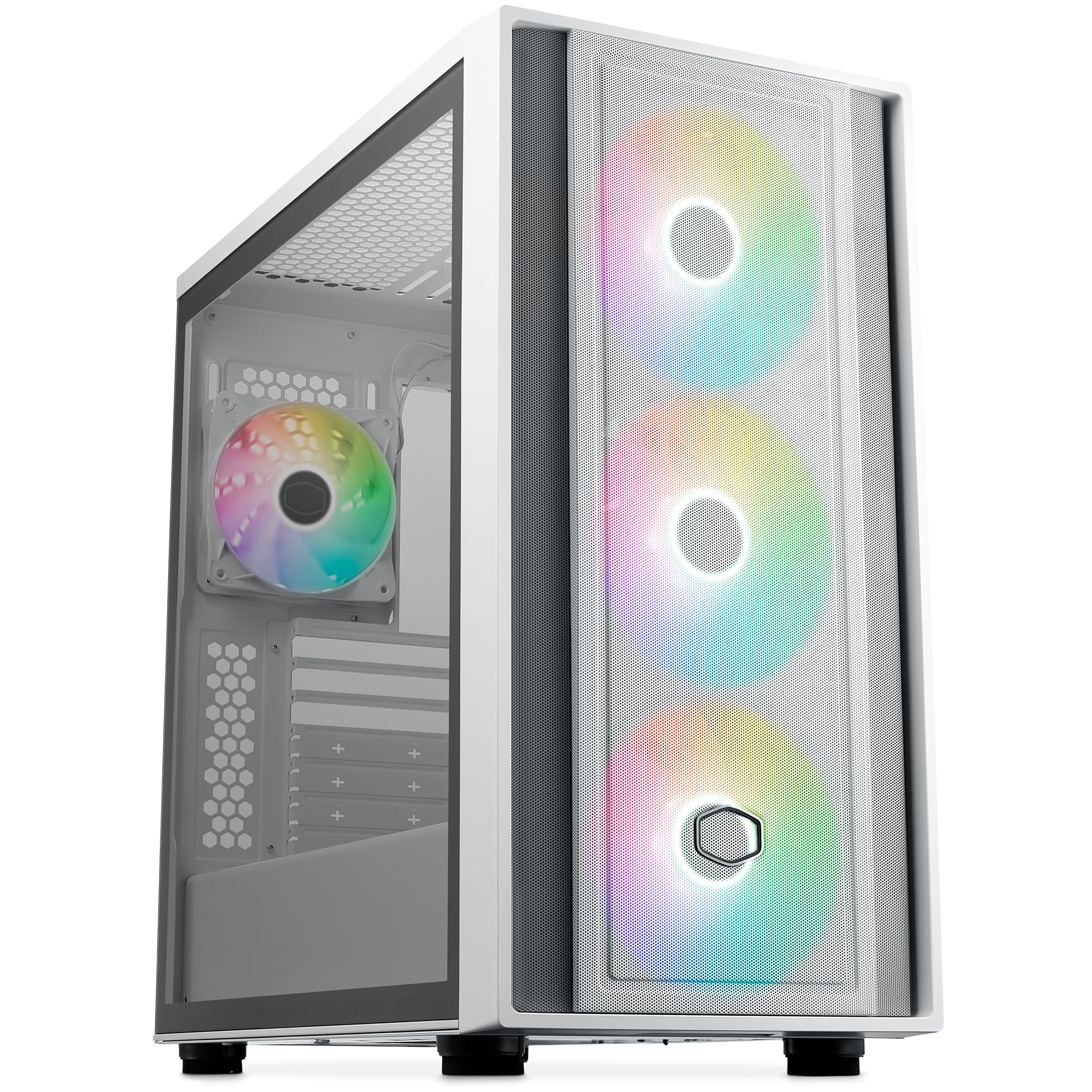 Cooler Master MasterBox 600 – E-ATX-Airflow-Gehäuse Back-Connect-MB- und 420 mm Radiator-fähig, 3 x 140 mm & 1 x 120 mm ARGB-PWM-Lüfter vorinstalliert, gehärtete Glaswand, USB 3.2 Gen 2x2 Typ-C - weiß