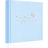 Holoary Baby Photo Album 4x6 100 Photos with Writing Area, 100 Pockets 4x6 Picture Album, Linen Fabric Cover Picture Book for Photos, Baby Photo Albums Hot Stamping Cover(Blue)
