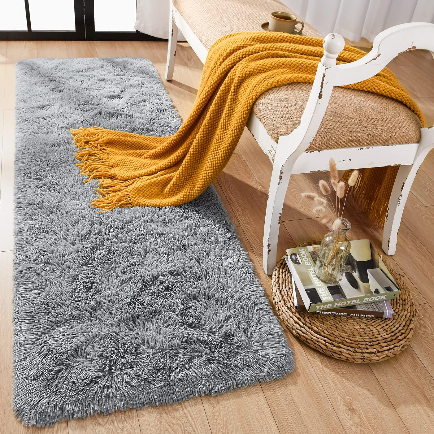 Rugs, Pads & Protectors - Rtizon Soft Shag Runner Rug for Bedroom, 2x6 Feet Fluffy Rugs with Non-Slip Bottom for Hallway Bedside Living Room Dorm, Furry Area Rug for Indoor Home Decor, Grey
