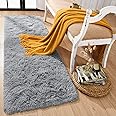Rtizon Soft Shag Runner Rug for Bedroom, 2x6 Feet Fluffy Rugs with Non-Slip Bottom for Hallway Bedside Living Room Dorm, Furry Area Rug for Indoor Home Decor, Grey