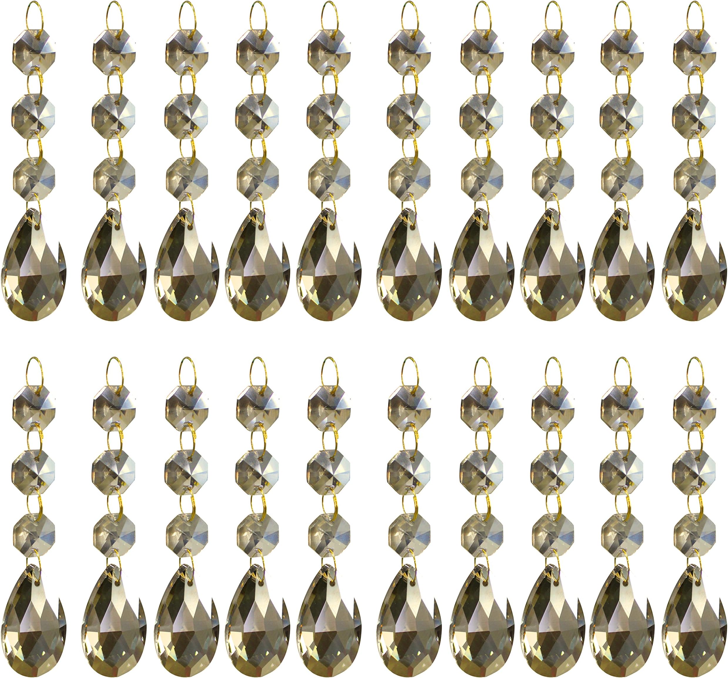 SuZhi 20 Pack Crystal Teardrop Chandelier Prisms Pendants Parts Beads (Cognac color)