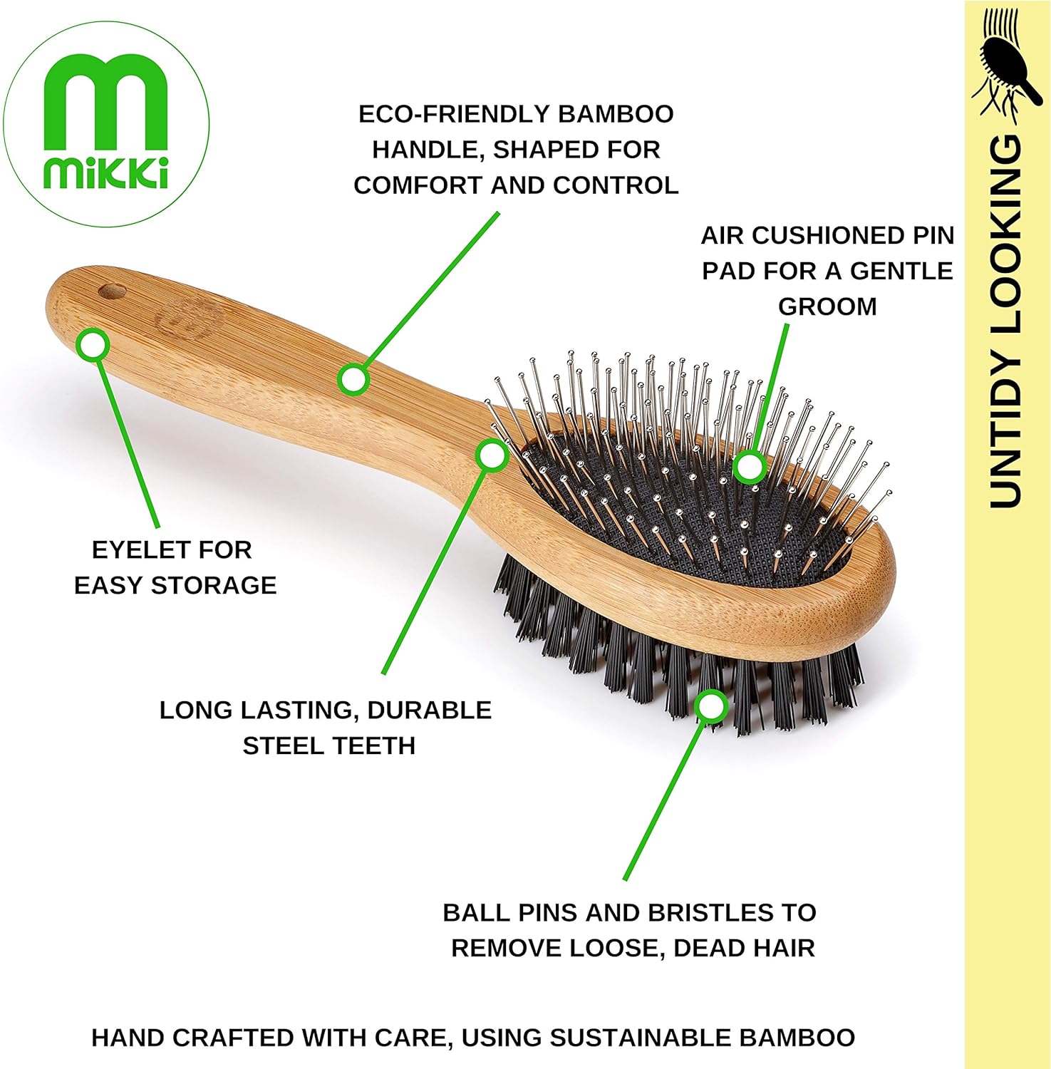 Mikki Bamboo Combi Brush, for Grooming Dog Cat, Puppy with Smooth Short and Medium Hair Coats - Image 5