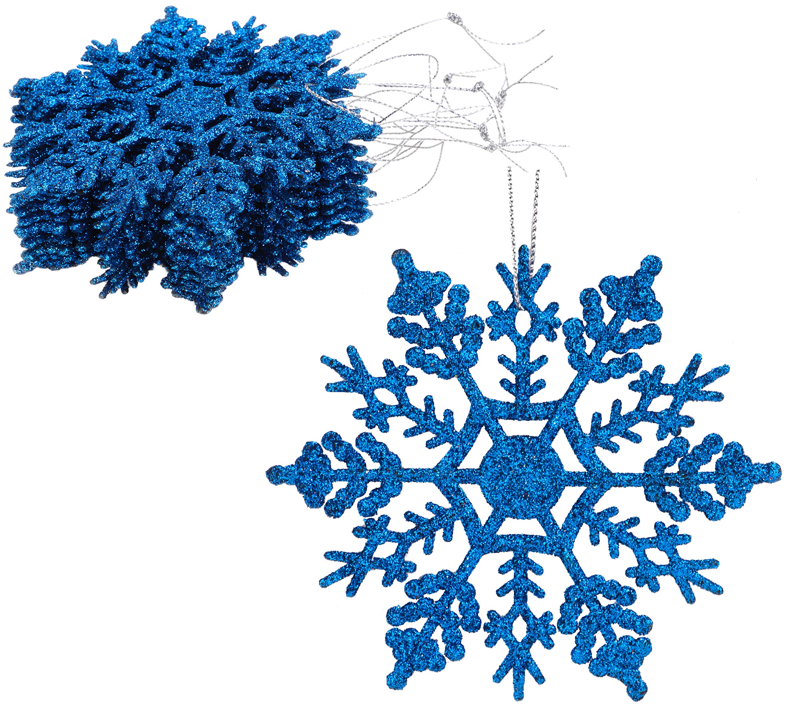 Christmas Concepts® Pack of 12-10cm Glitter Snowflake Hanging Decorations - Christmas Decorations (Royal Blue)