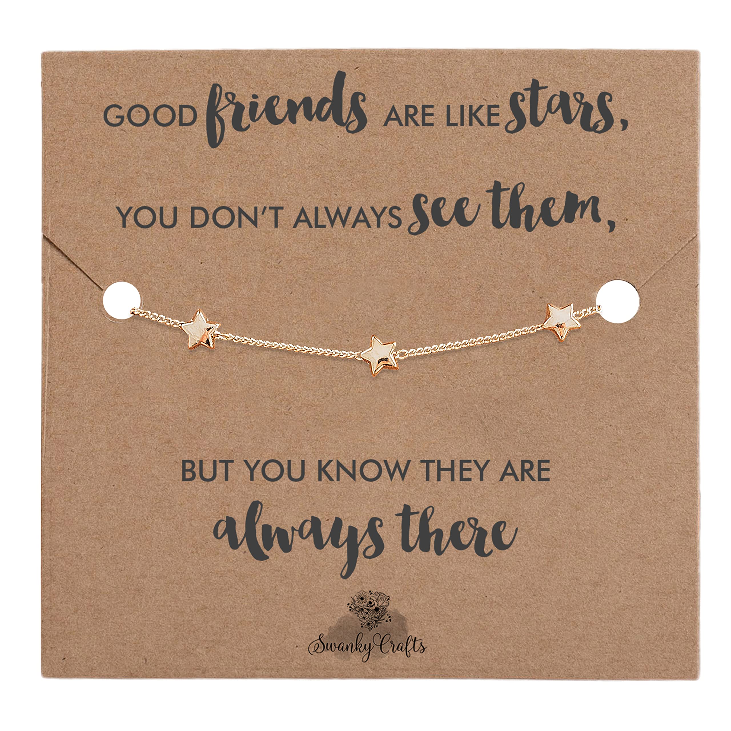 Good Friends Are Like Stars Gifts - Friend Gifts For Women, Best Friend Bracelet, Best Friend Birthday Gifts For Friend Female - Golden Star Bracelet And Card
