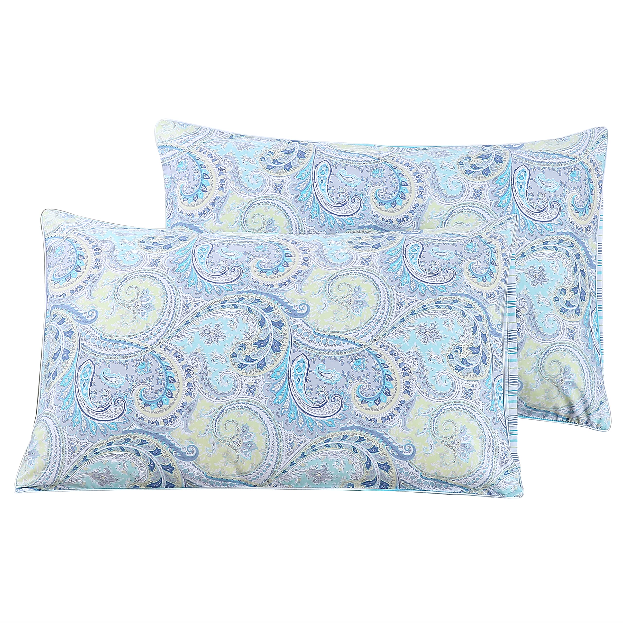 STYHO 100% Egyptian Cotton Floral Printed Pillow Cases 2 Pack Fade Resistant Standard Size Pillow Cover for Hair and Skin Soft Cozy and Breathable(Light Blue,50 x 75cm)