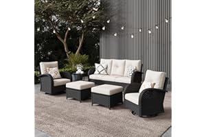 LayinSun 6 Pieces Outdoor Patio Furniture Set, Rattan Wicker Sectional Swivel Rocker Chairs Sets