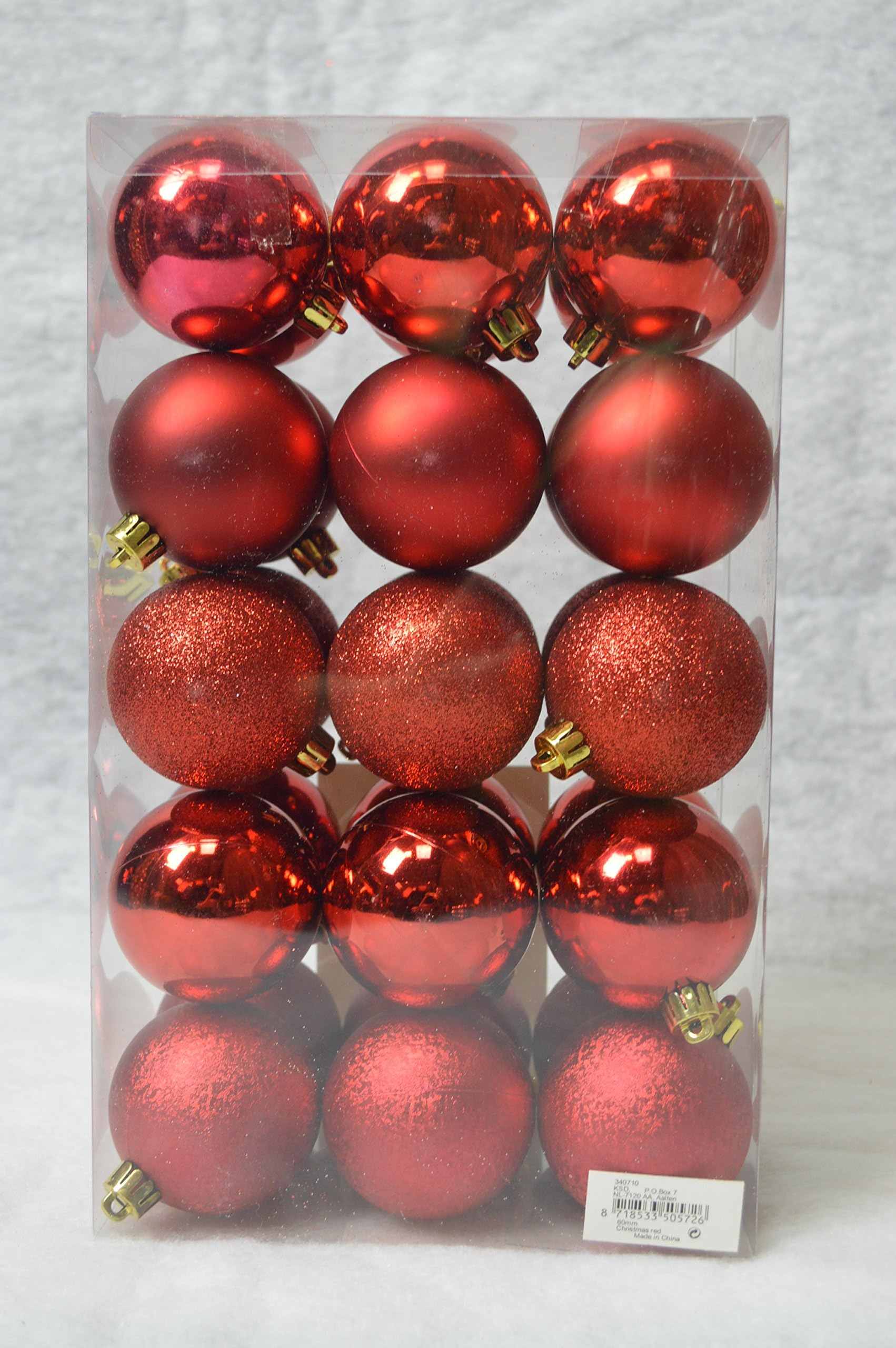 Decoris 30 Christmas Tree Baubles Decorations 60MM - Christmas Red 340710 by Decoris