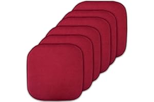 Sweet Home Collection Cushion Memory Foam Chair Pads Honeycomb Nonslip Back Seat Cover 16" x 16" 6 Pack Red