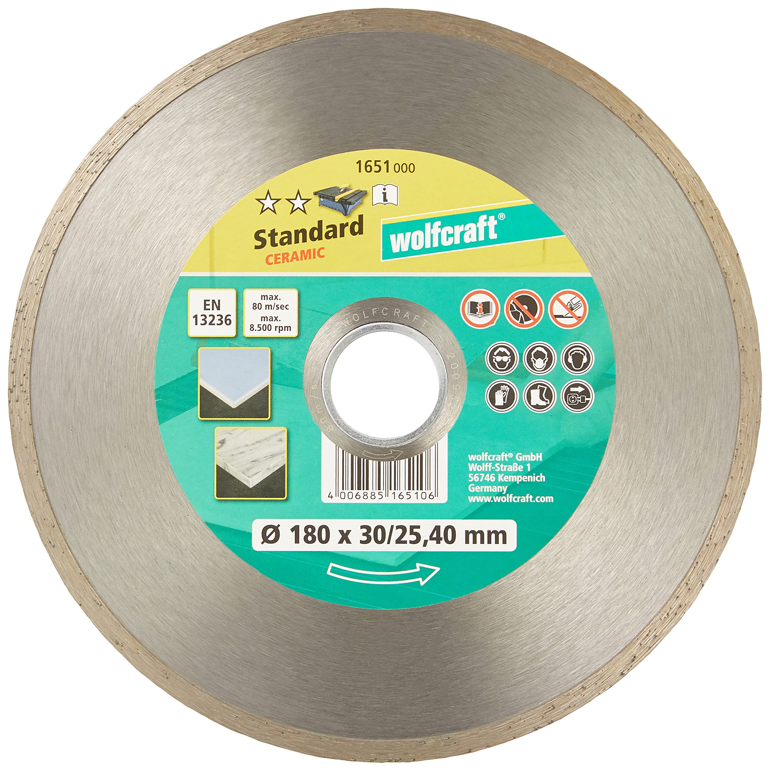 wolfcraft Diamond Cutting Disc "Standard Ceramic" for Wet Tile Cutters I 1651000