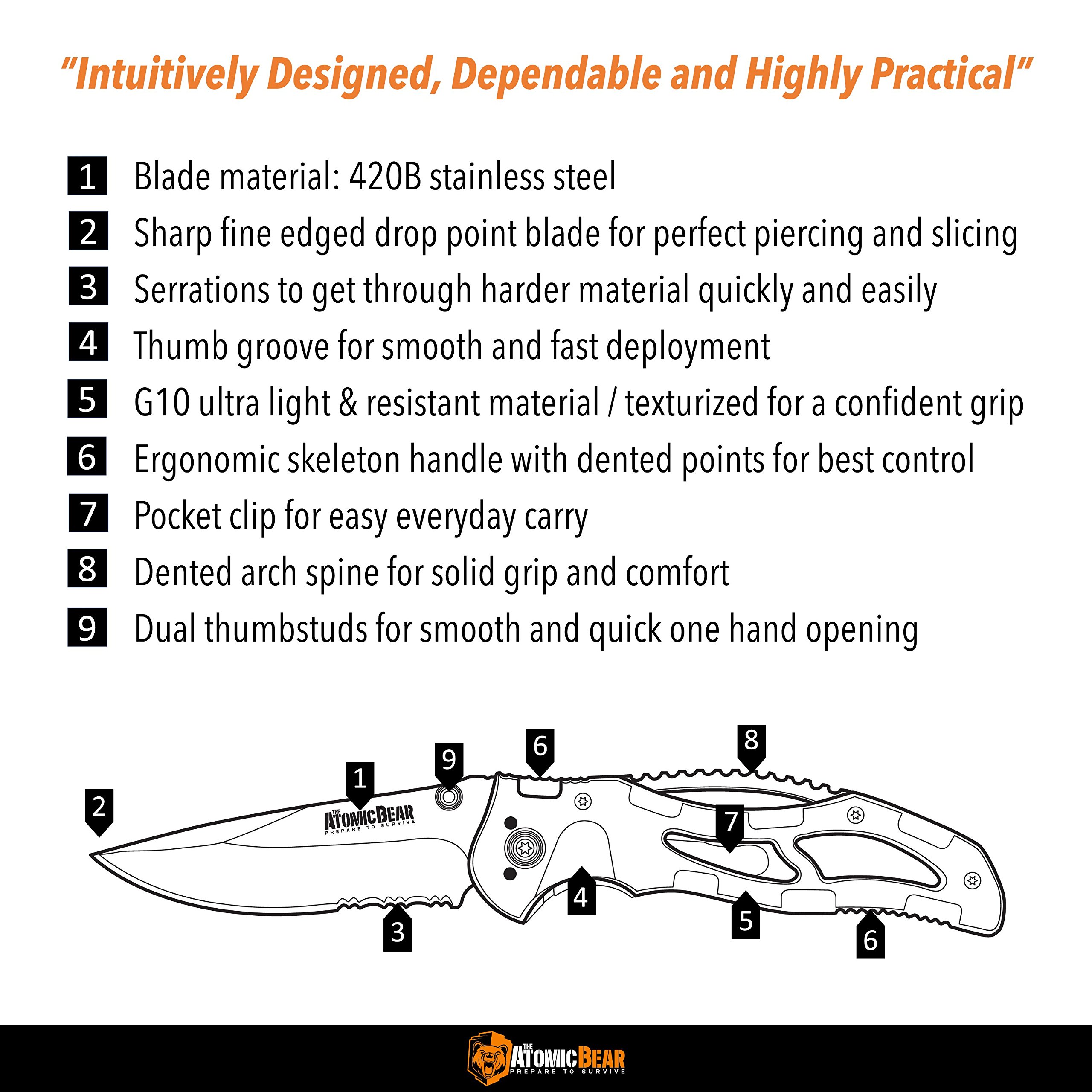 Tactical Knife Folding Pocket Knife with Half Serrated Stainless