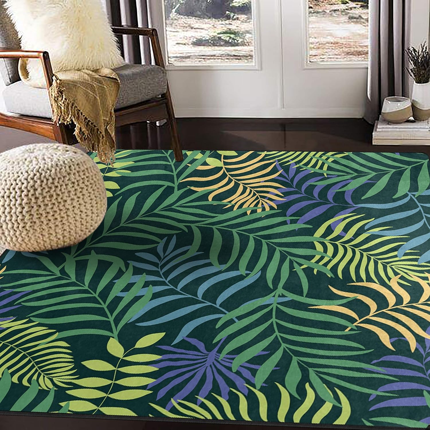 ALAZA Tropical Palm Tree Leaf Area Rug for Living Room Bedroom 5'3"x4' Home & Kitchen
