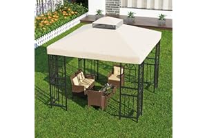 BIG LIGHTING DEALS 10'x10' Replacement Canopy Top Cover Only for Gazebo, Double Tiered Gazebo Covers for Outdoor Patio Garden Canopy(Beige)
