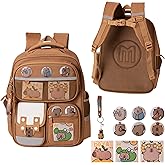 GQIRI Capybara Backpack for Girls - Cute Capybara Theme Animal School Bag with Card Badge and Keychain, Waterproof Large Capacity Kawaii Cartoon Animals Bookbag for Teens Boys Gifts