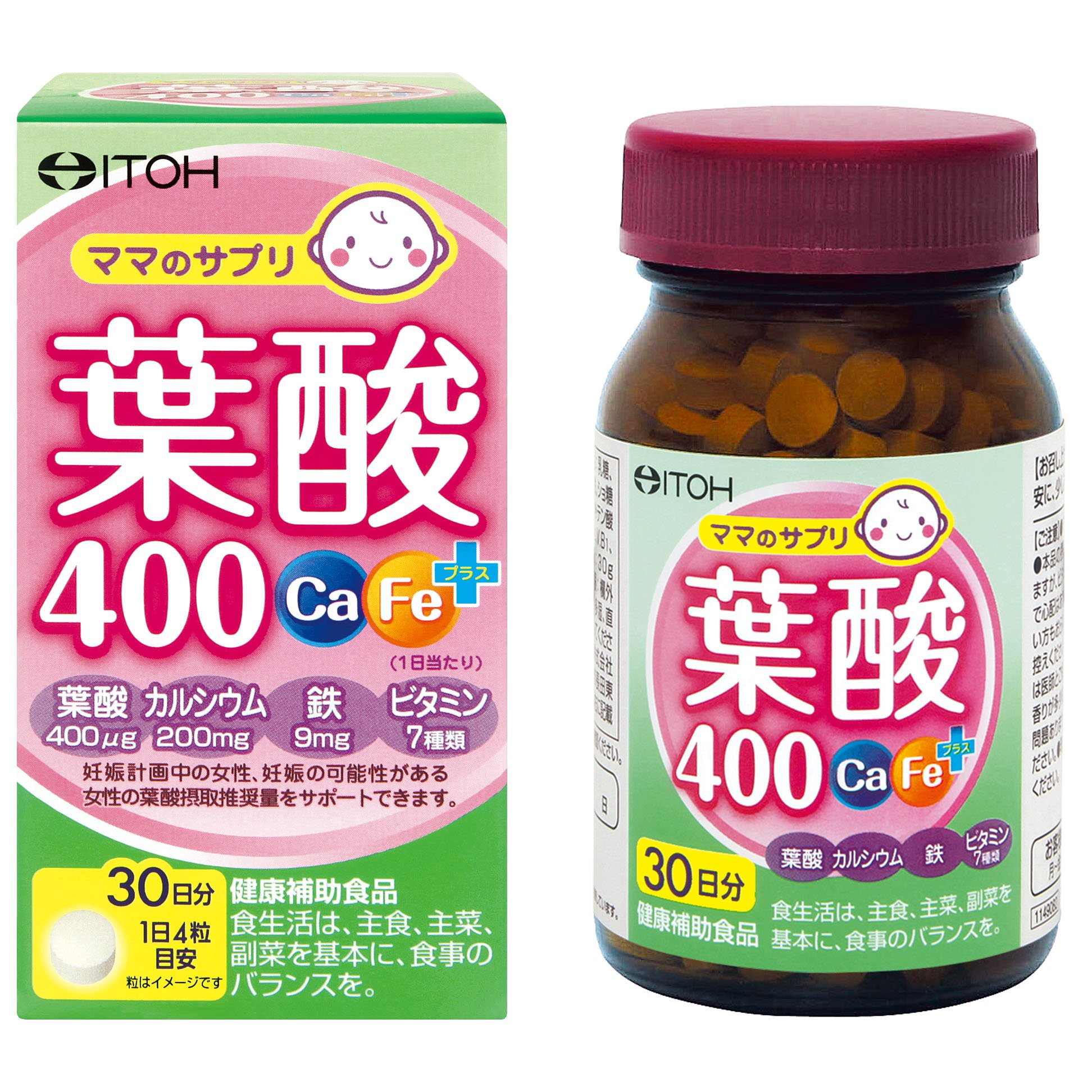 井藤漢方製薬 葉酸サプリメント【ママのサプリ 葉酸400 Ca Fe+ 約30日分】商品画像