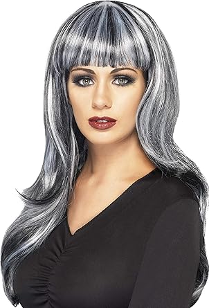 Smiffys Sinister Siren Wig Long Wavy With Fringe And Streaks