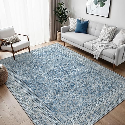 BEIMO 140X200CM Area Rugs for Bedroom,Vintage Boho Carpets for Living Room Non Slip Machine Washable Rug Short Low Pile Rug for Office-DarkBlue