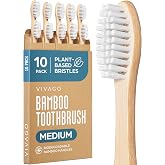 VIVAGO Bamboo Toothbrushes 10 Pack &ndash; Plant-Based Medium Bristles | Natural Toothbrush, Medium Toothbrushes for Adults, Eco-Friendly, Wooden Toothbrush, BPA-Free