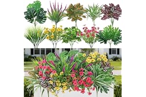 Dremisland 20 Bundles Artificial Plants Outdoor UV Resistant Artificial Fake Flowers Greenery Stems Faux Shrubs Plastic Boxwo