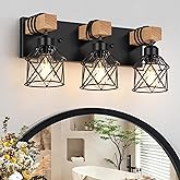 FadimiKoo 3-Light Farmhouse Vanity Light for Bathroom, Wood Bathroom Light Fixtures Over Mirror, Industrial Black Vanity Ligh