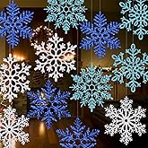 24 Pcs 11.8'' Large Snowflake Decorations – Giant Hanging Snowflakes, Plastic Snowflakes for Indoor & Outdoor Christmas Decor, Porch & Tree Decorations (White, Blue, Dark Blue)