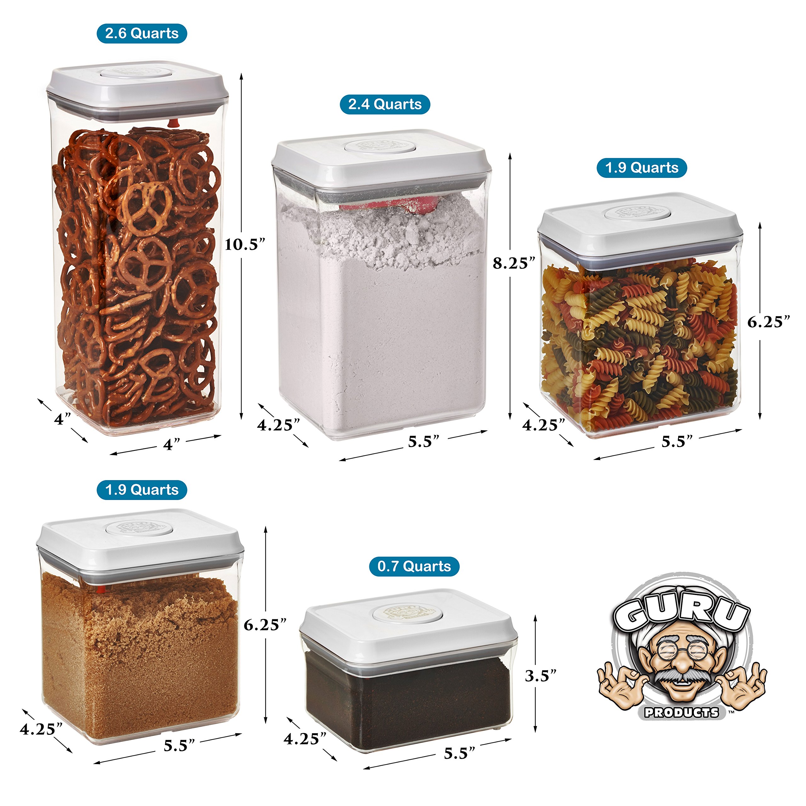 5 pc. Pop Up Set Clear Food Containers w Airtight Lids for Kitchen and